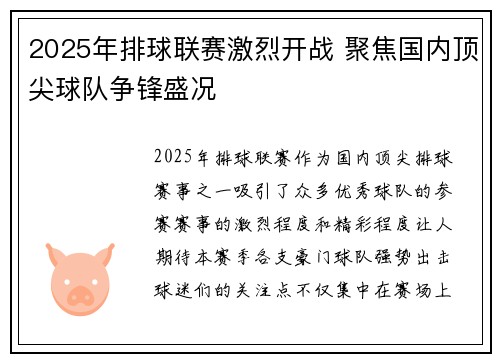 2025年排球联赛激烈开战 聚焦国内顶尖球队争锋盛况
